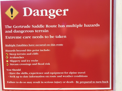 Danger notice on mountains