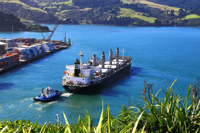 Container ship leaving Port Chalmers, Dunedin