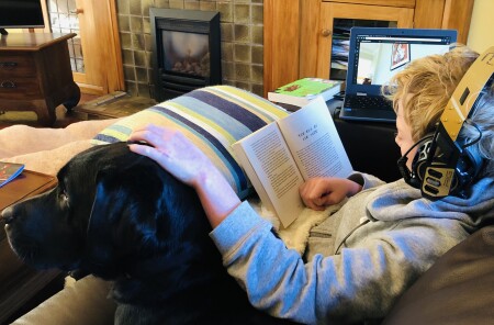 Fletcher learns at home with Jack the Labrador