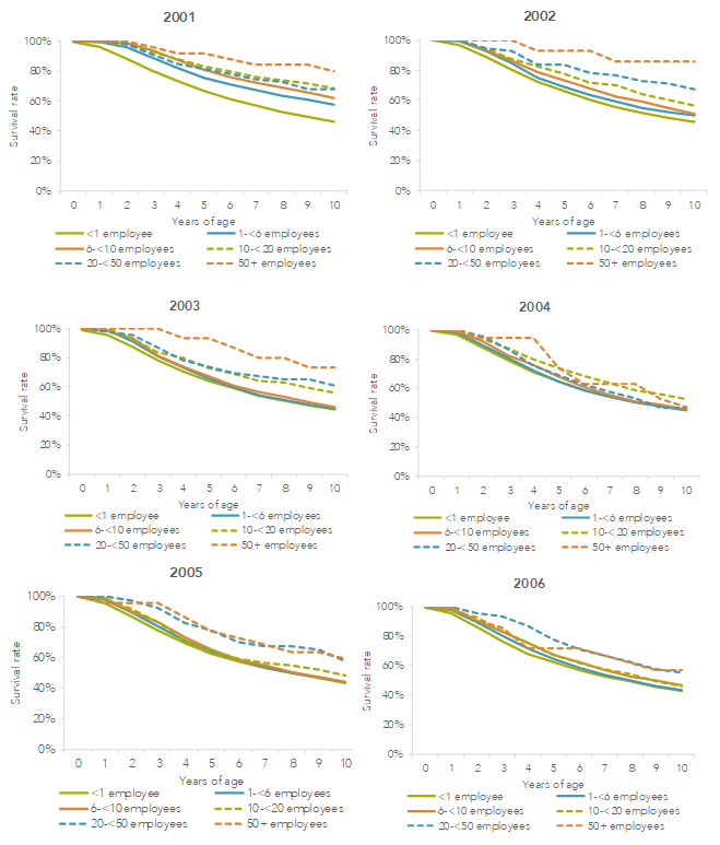 Survival rates by birth year and size at birth